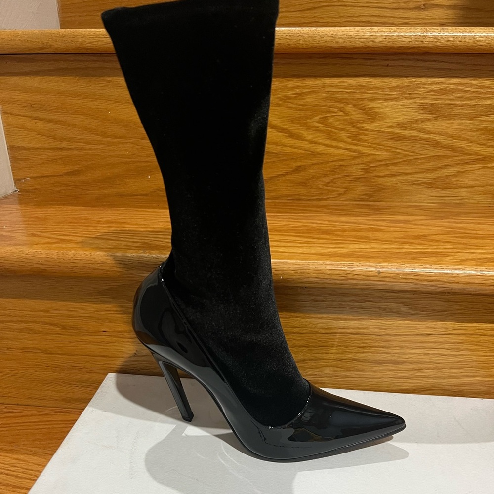 Balenciaga Patent Leather and Velvet Boot. Brand New with Box and Sole Protecter
